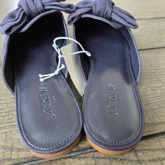 J. Crew Factory Navy Bow Microsuede Flat Pointed Toe Mules Size 8M NWT - Picture 5 of 9